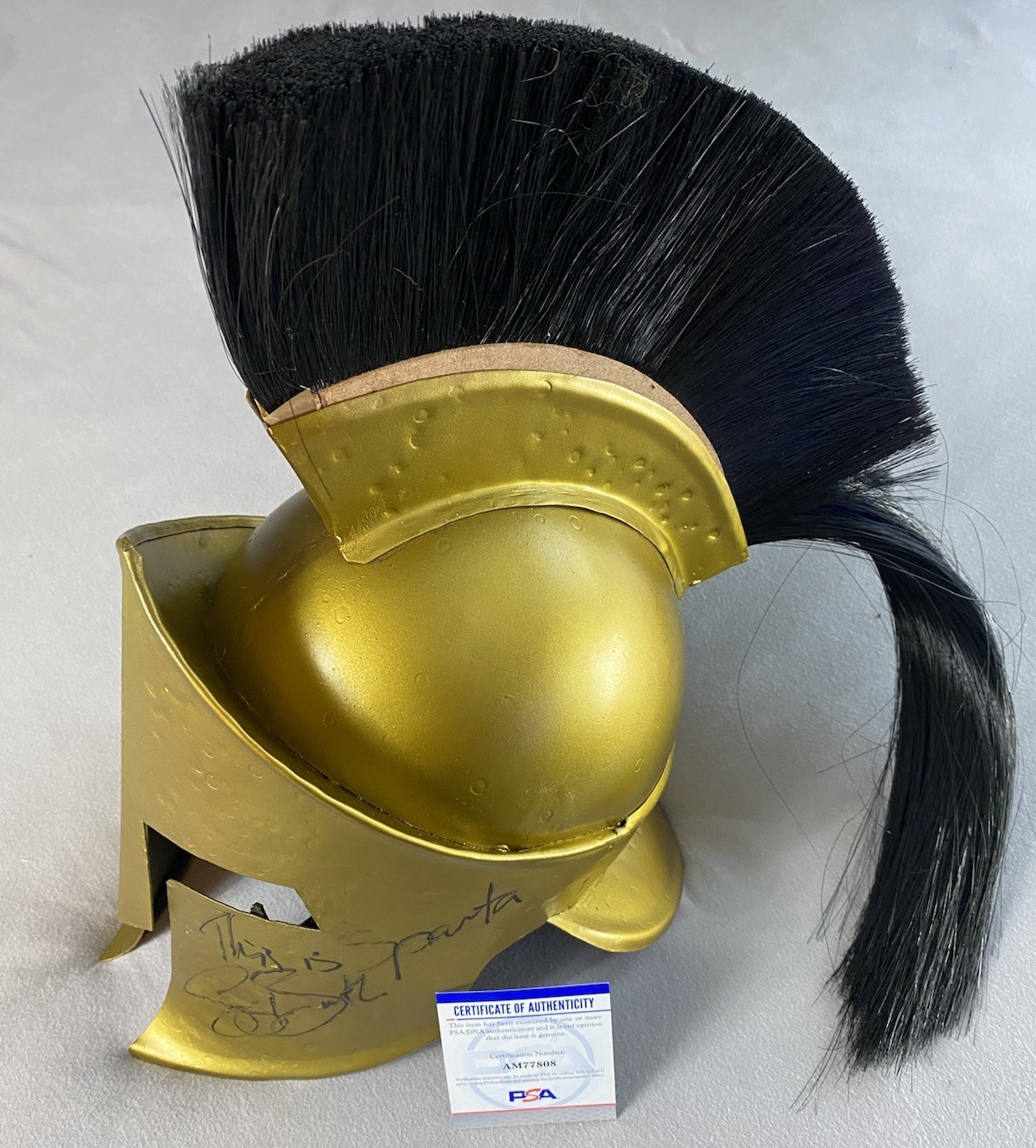 GERARD BUTLER AUTOGRAPH METAL FULL SIZE SPARTAN WAR HELMET “WE ARE SPARTA” PSA