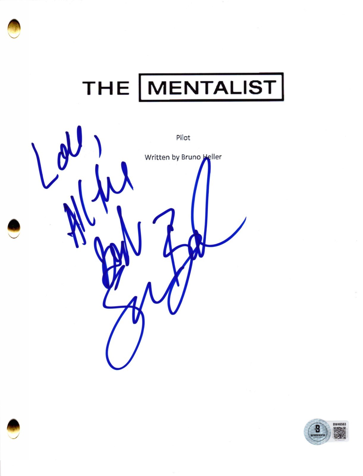 Simon Baker Signed The Mentalist Pilot Script Authentic Autograph Beckett
