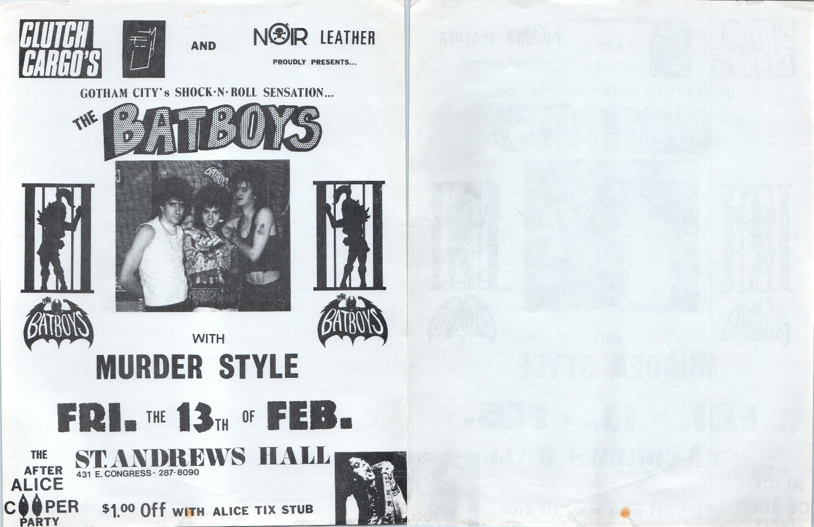 Original Punk Flyer 1980’s Batboys + ALICE COOPER @ St. Andrews Hall (Detroit)