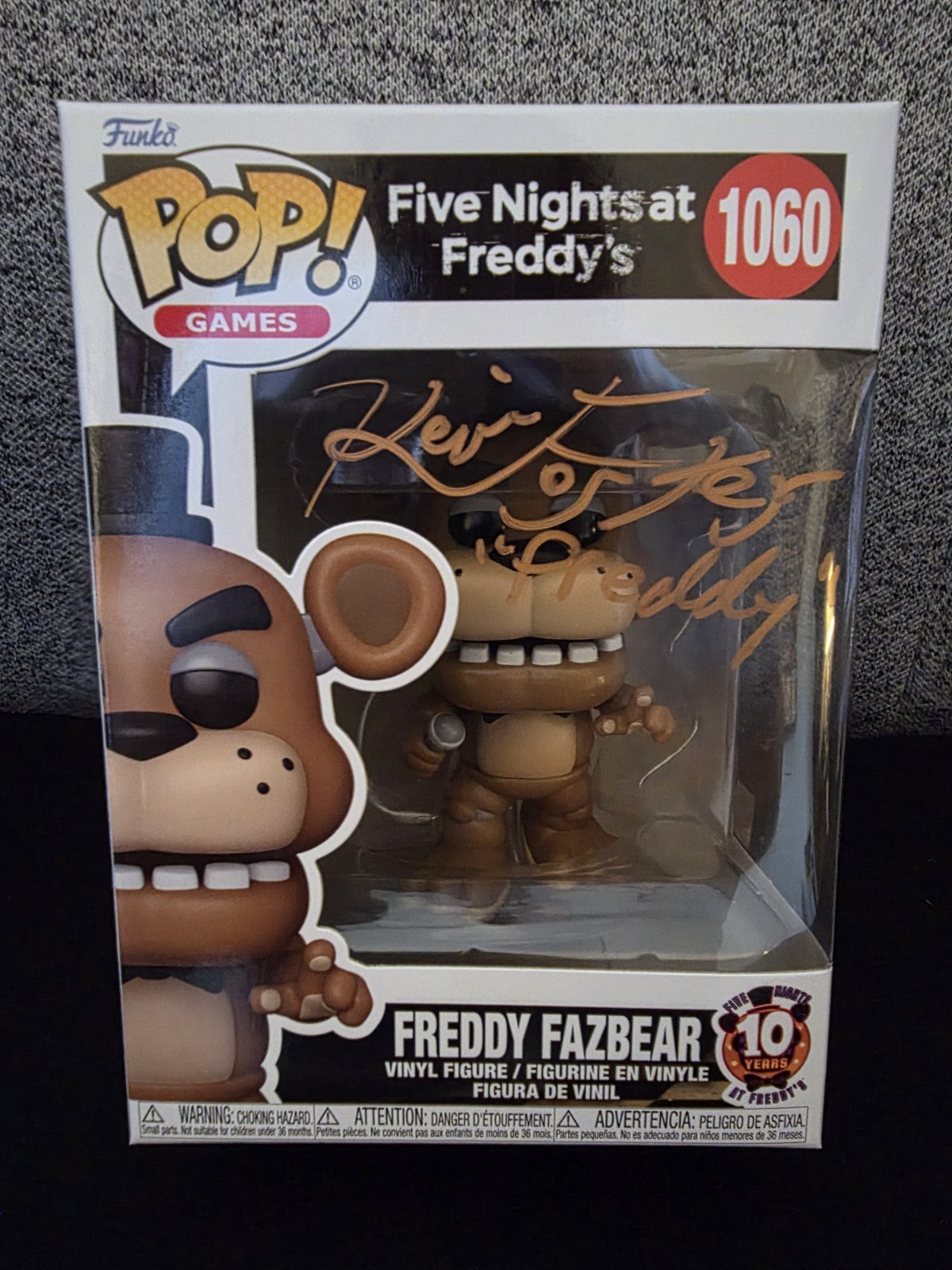 Freddy FazBear FNAF Funko Signed By Voice Actor Kevin Foster COA Protector
