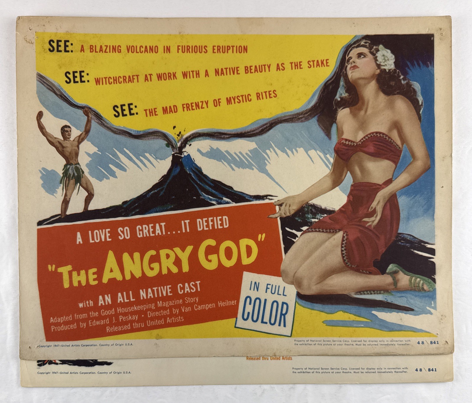 ANGRY GOD 2 Lobby Cards (VeryGood+) 1947 Tropical Island Movie Poster Art 28038