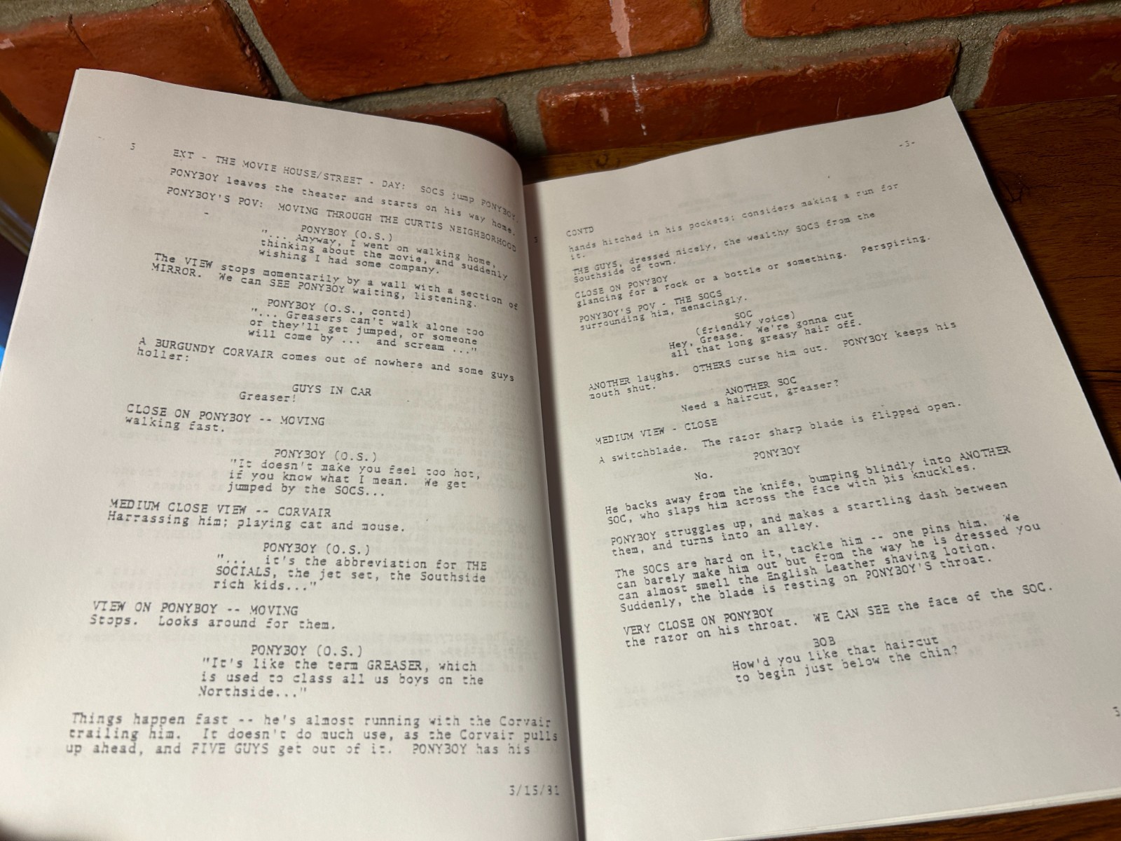 The Outsiders Signed Movie Script Cast Autograph Reprint | Swayze, Cruise Hinton