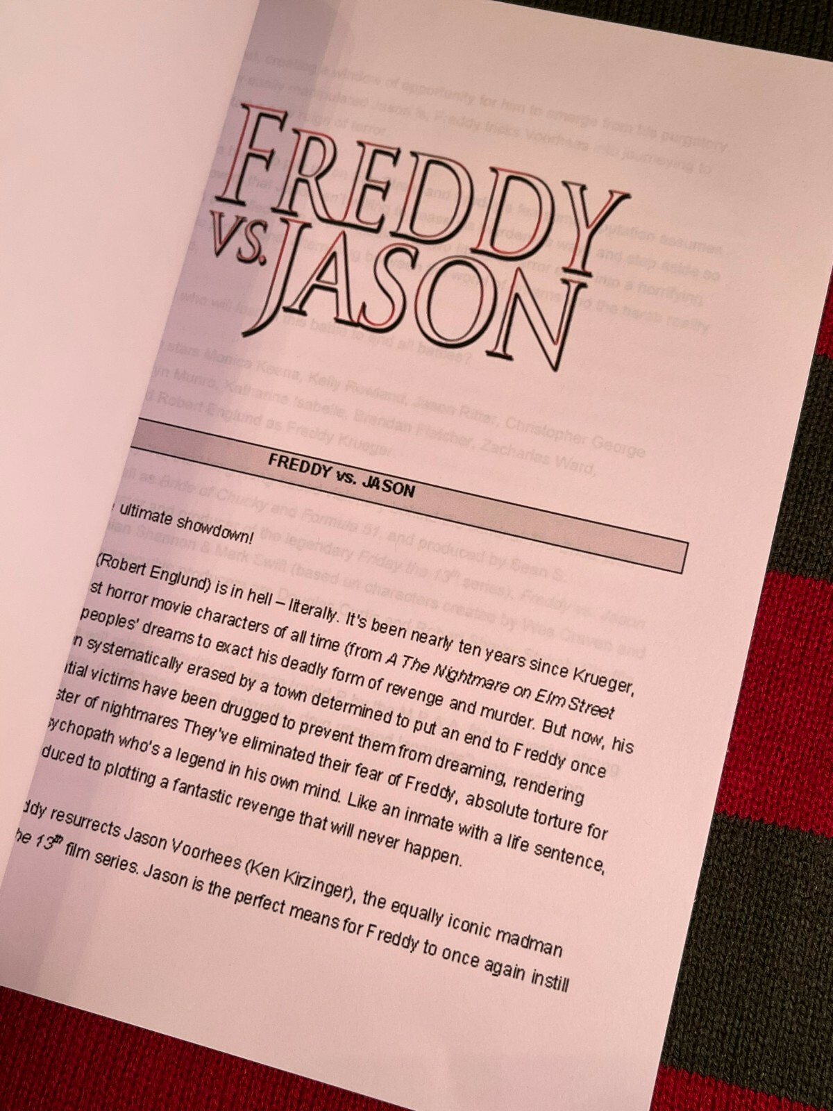 Freddy vs Jason Production Notes- Cast-Signed- Autograph Reprints- Press Kit
