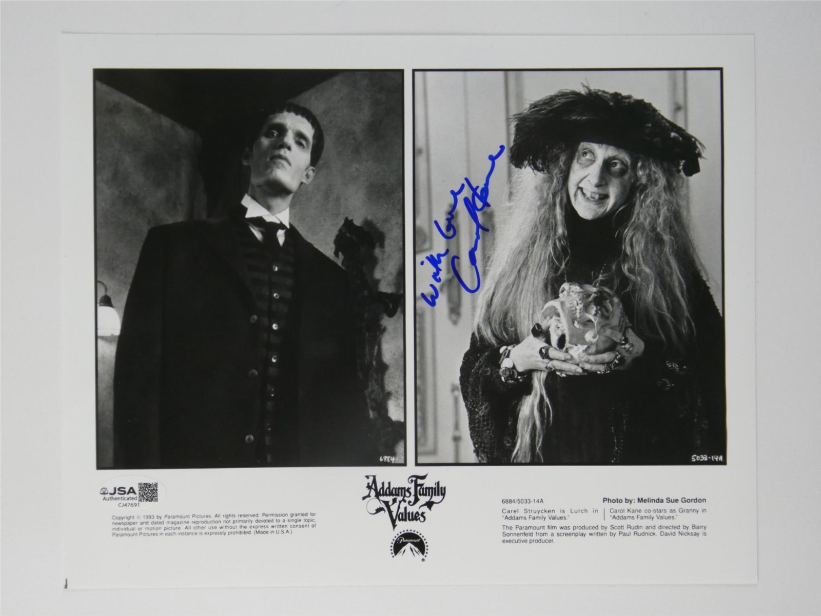 Carol Kane Signed 8×10 Promo Photo Addams Family Values B&W Autographed JSA COA