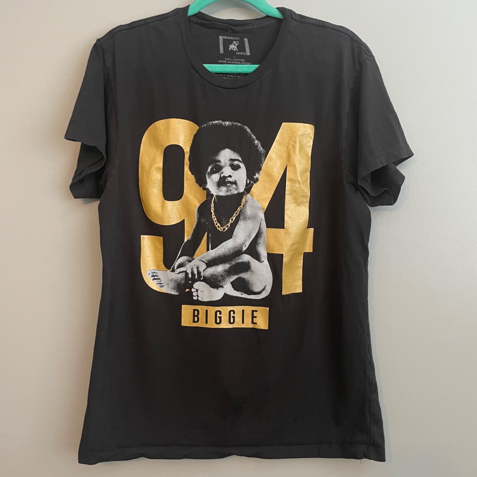 RARE Brooklyn Mint Biggie Notorious BIG 94 Graphic Tee T Shirt Black Gold Large