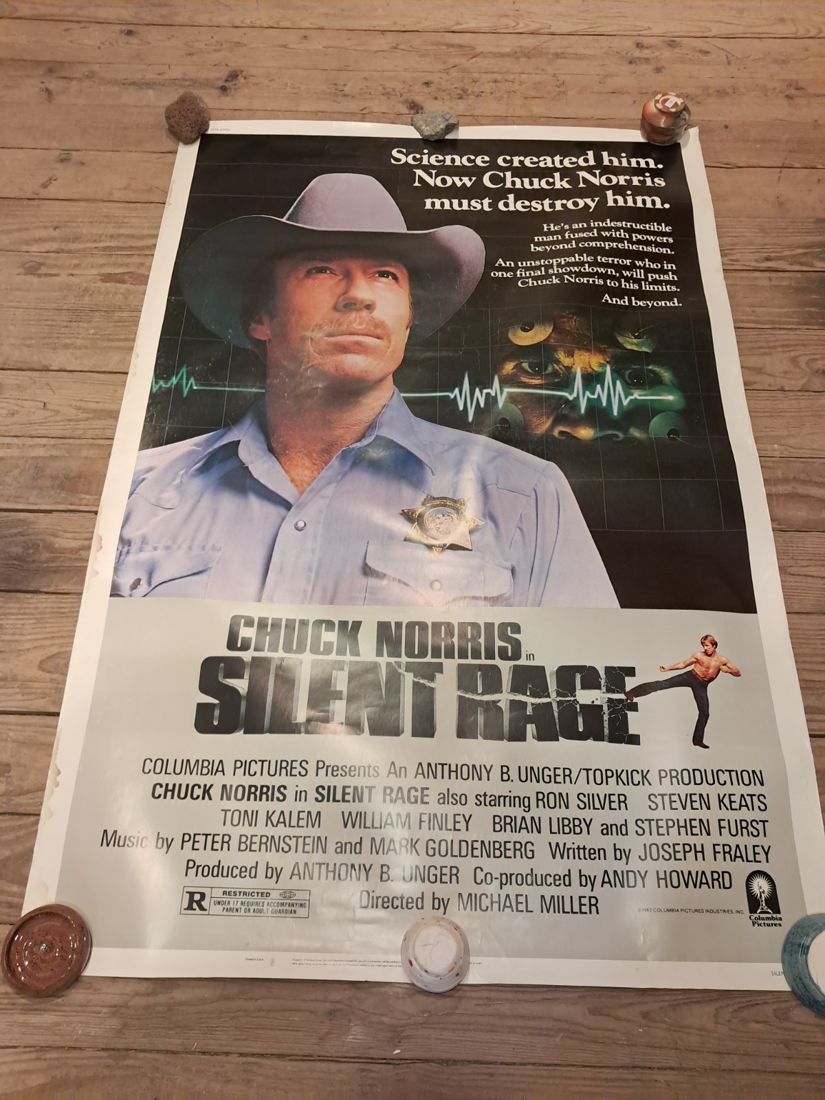 SILENT RAGE 1982 40×60 Rare Original Movie Poster Chuck Norris Heavy Cardstock