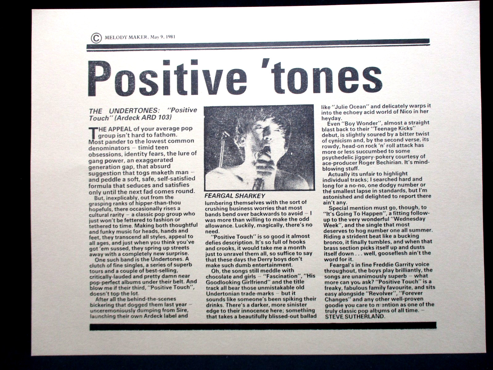 The Undertones POSITIVE TOUCH, 8×10 Press Photo & PR Kit, Harvest PROMO (1981)