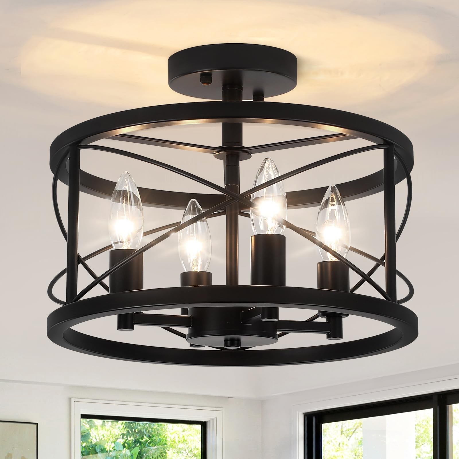 TOULMJ 4-Light Black Semi Flush Mount Ceiling Light Hallway Lights Fixture | …