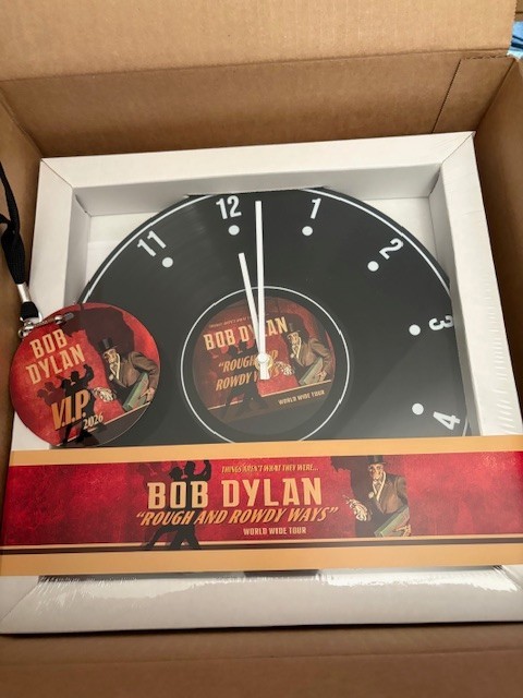 BOB DYLAN ROUGH AND ROWDY WAYS VIP PACKAGE – VINYL ALBUM WALL CLOCK AND VIP PASS