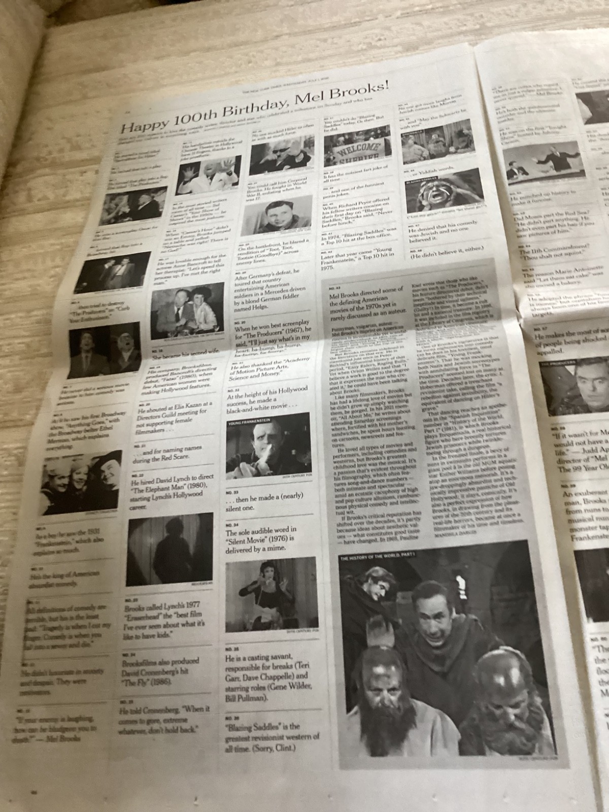 NY Times article Mel Brooks becomes the 100 year old man July 1 2026