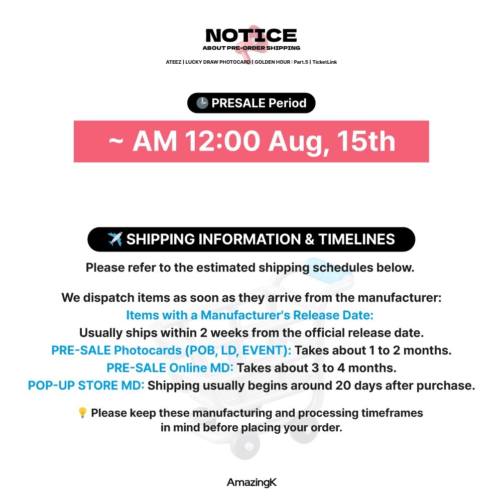 [PreSale] ATEEZ 14th Mini Golden Hour Part.5 TicketLink Lucky Draw Photocard