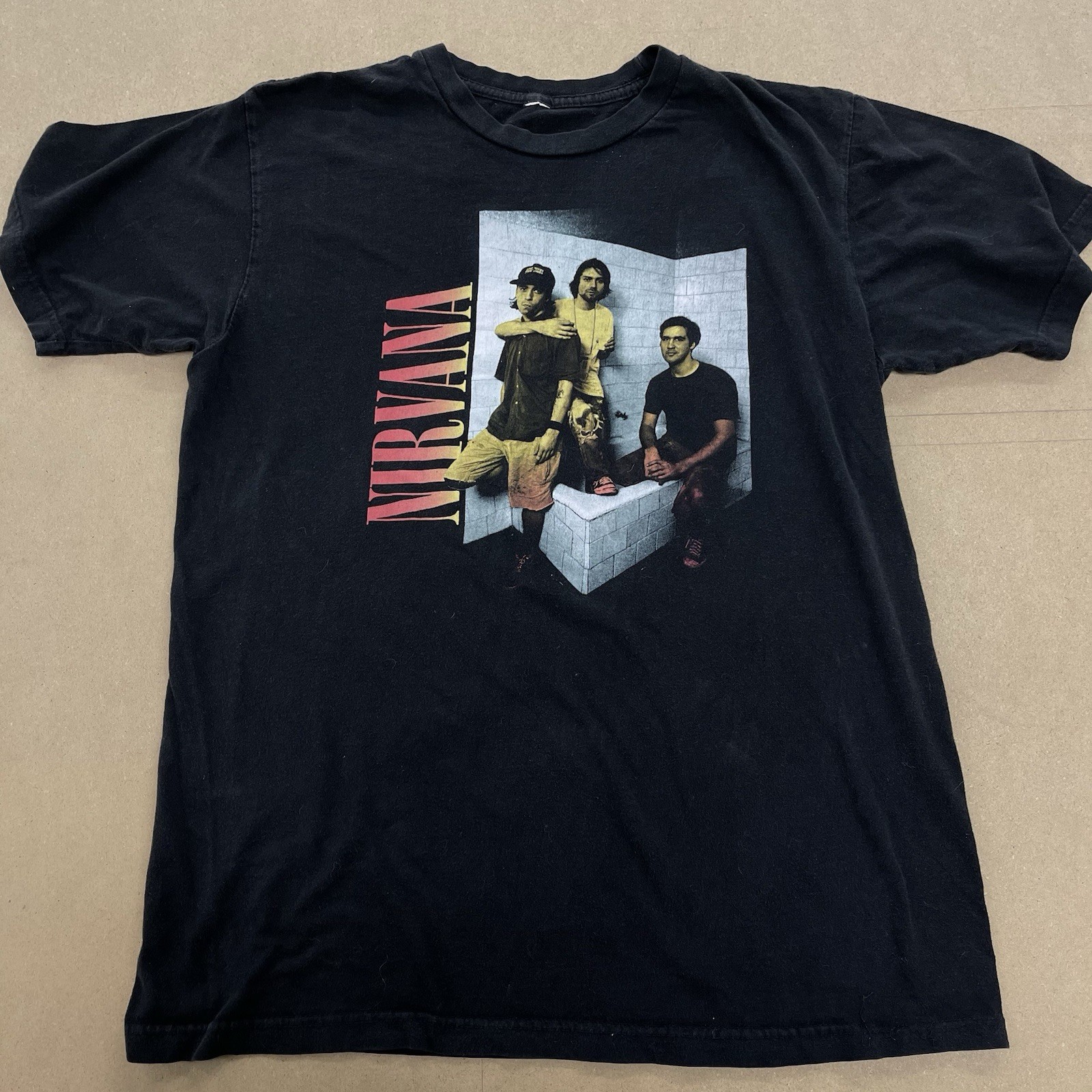 Nirvana black T Shirt Size No Tag – Rare Bathroom Kurt Cobain Short Sleeve