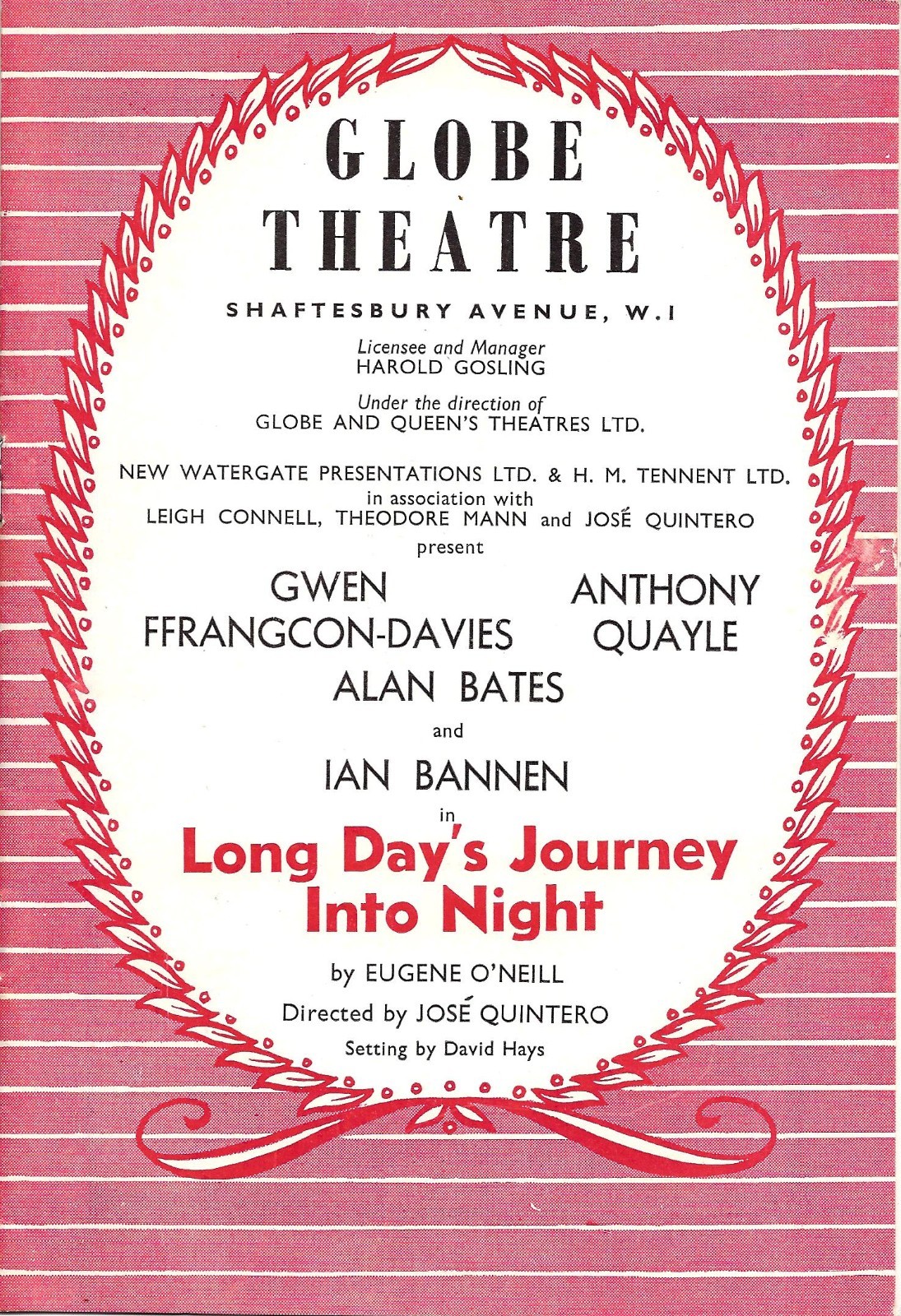 Anthony Quayle “LONG DAY’S JOURNEY INTO NIGHT” Alan Bates 1958 London Program