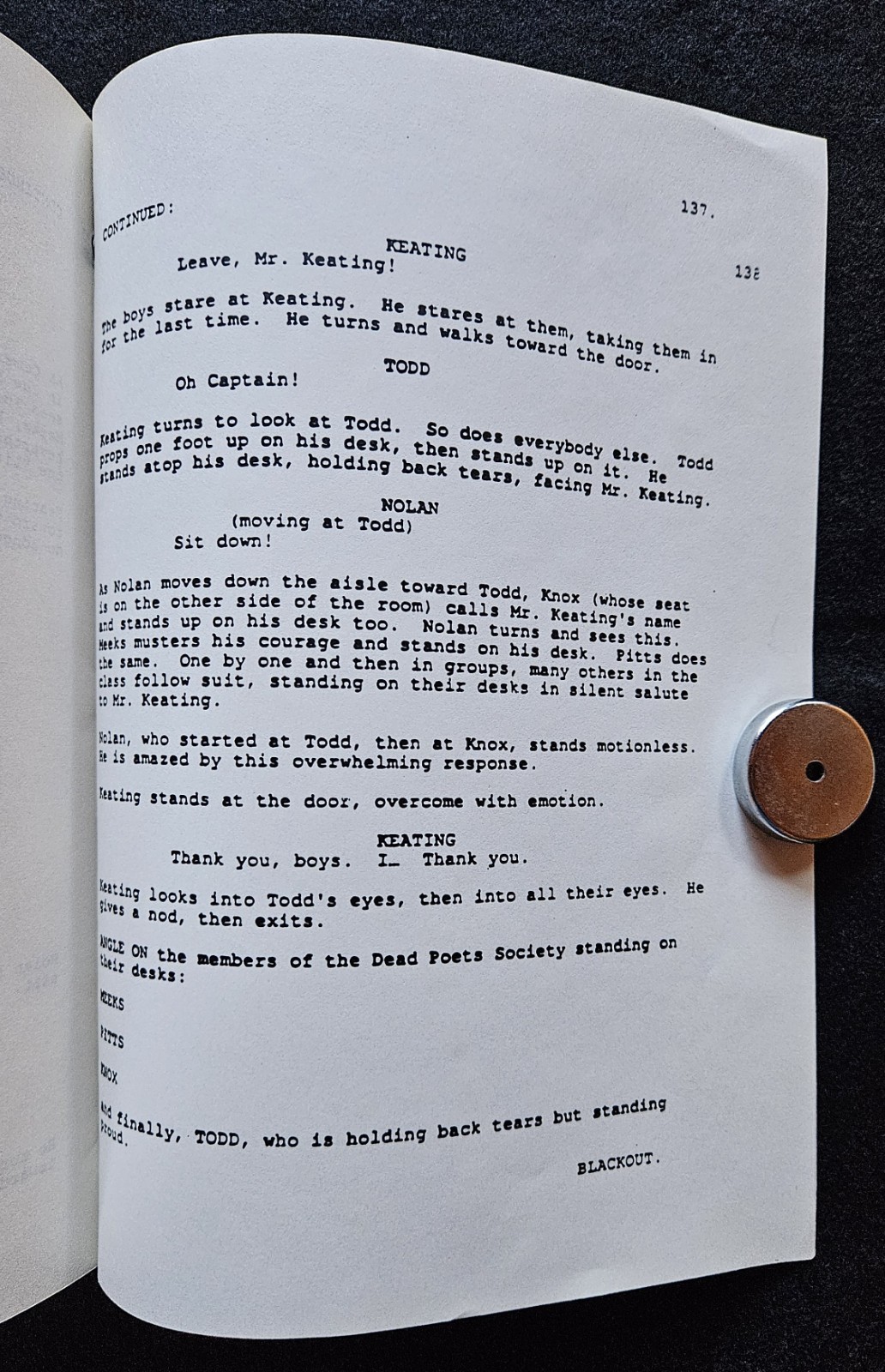 DEAD POETS SOCIETY Original 1988 Studio Film Script Revised Third Draft Schulman