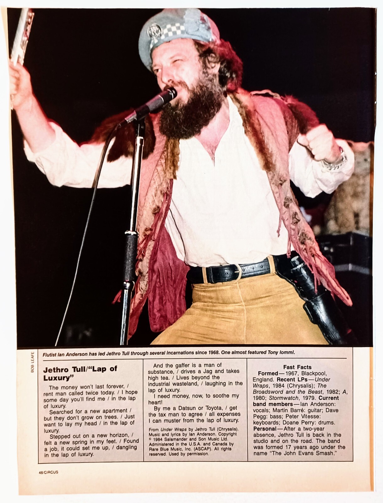 JETHRO TULL~LAP OF LUXURY LYRICS~1984 POSTER FULL PAGE MAGAZINE PINUP CLIPPING