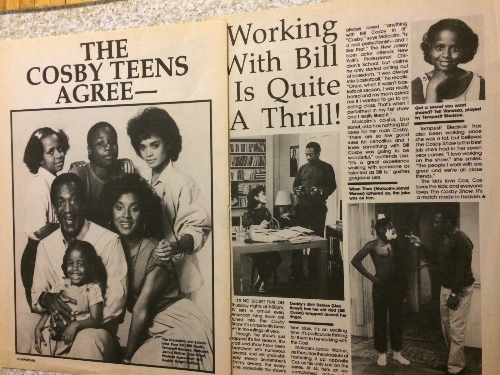 The Cosby Show, Cosby Kids, Lisa Bonet, etc. Two Page Vintage Clipping
