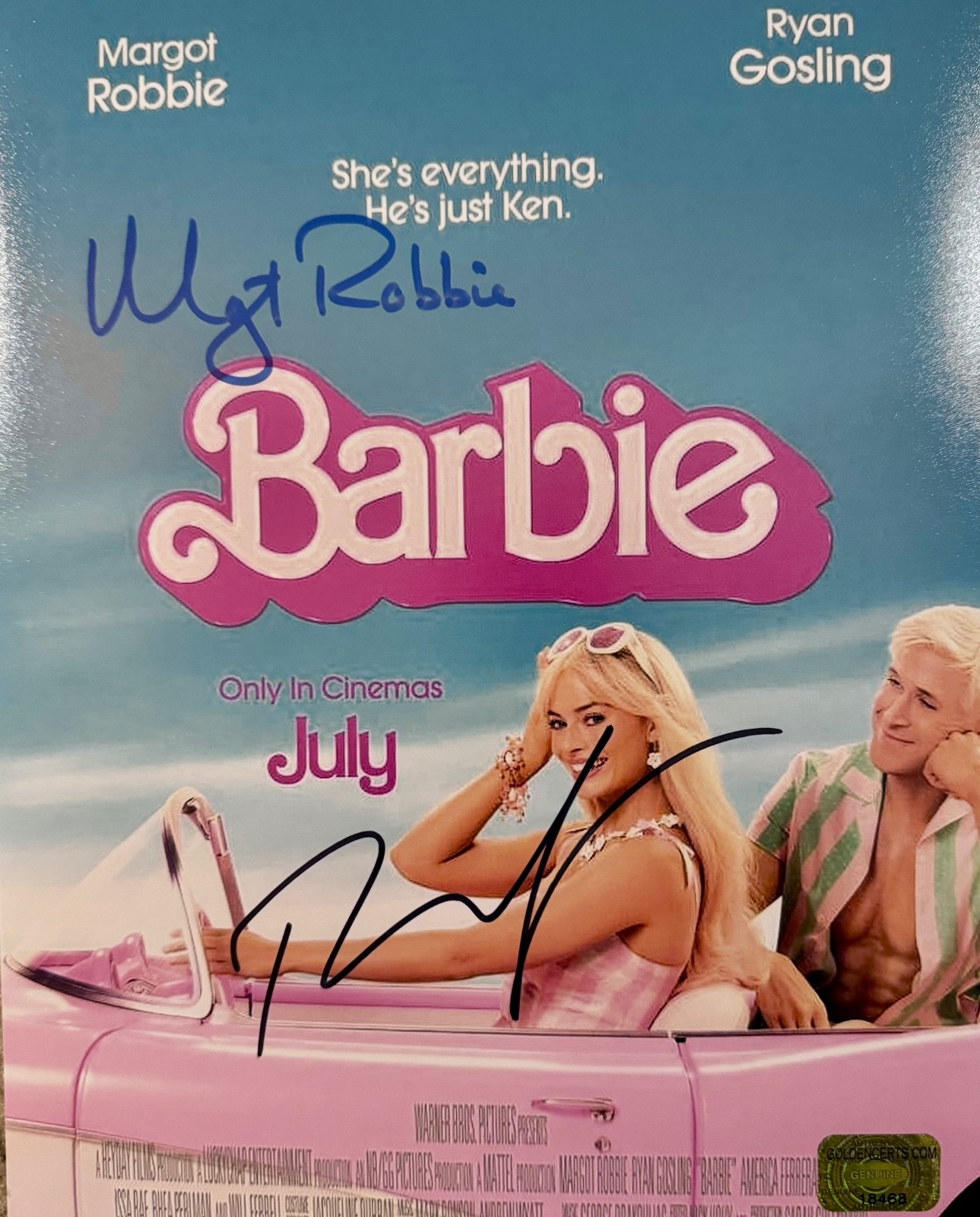 Margot Robbie & Ryan Gosling Signed 8×10 – Barbie Movie Autographs COA
