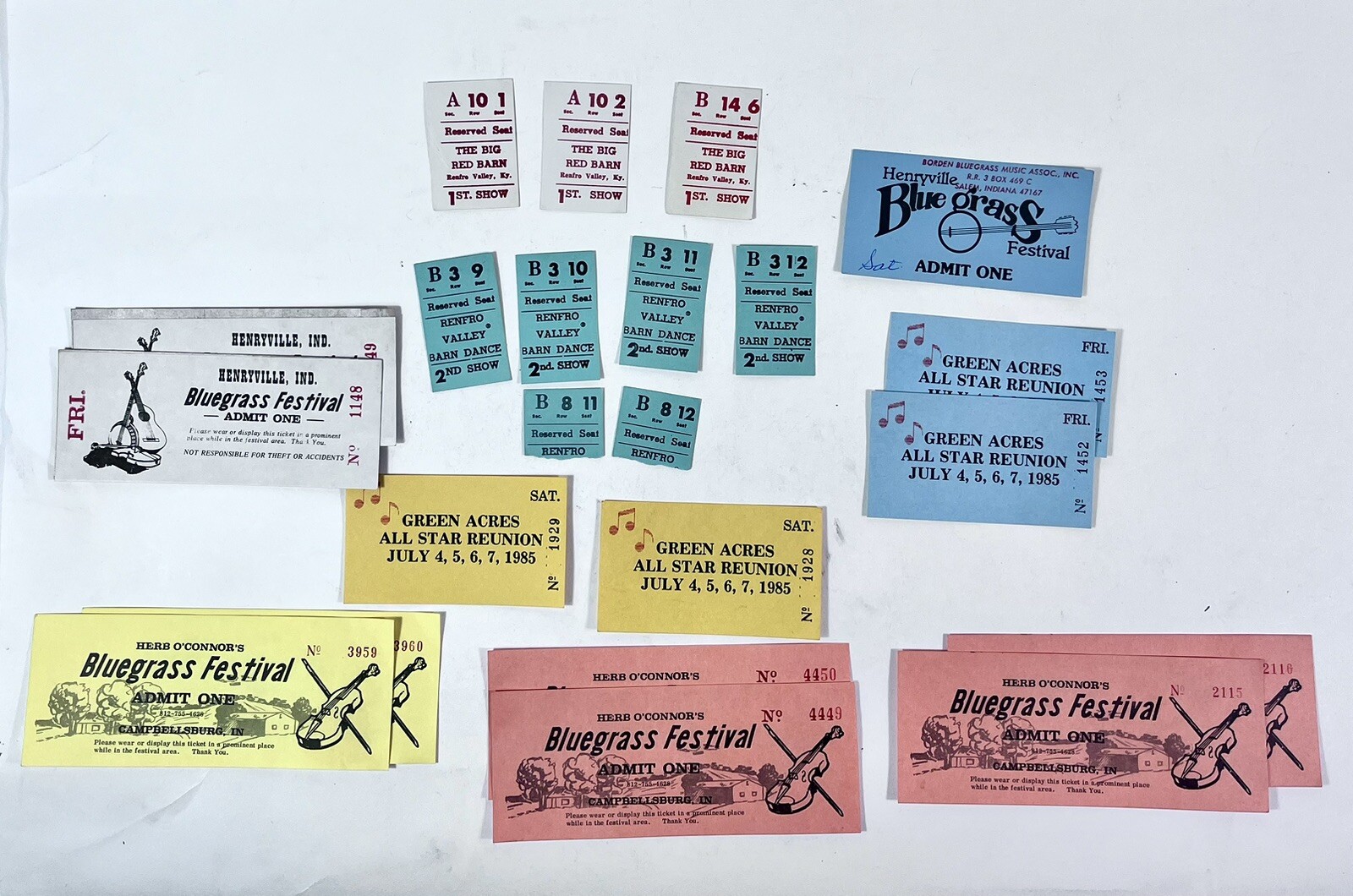 Bluegrass Concert Ticket Stubs x22 Renfro Valley Henryville IN 1985 Green Acres
