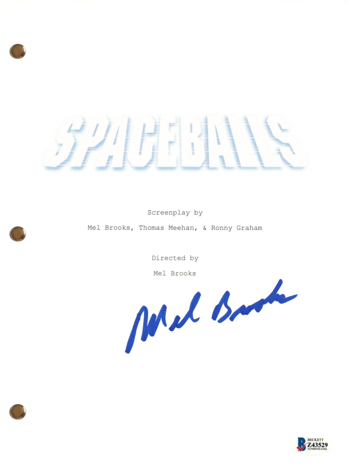Mel Brooks “Spaceballs” Signed Autograph Movie Script Screenplay Beckett COA