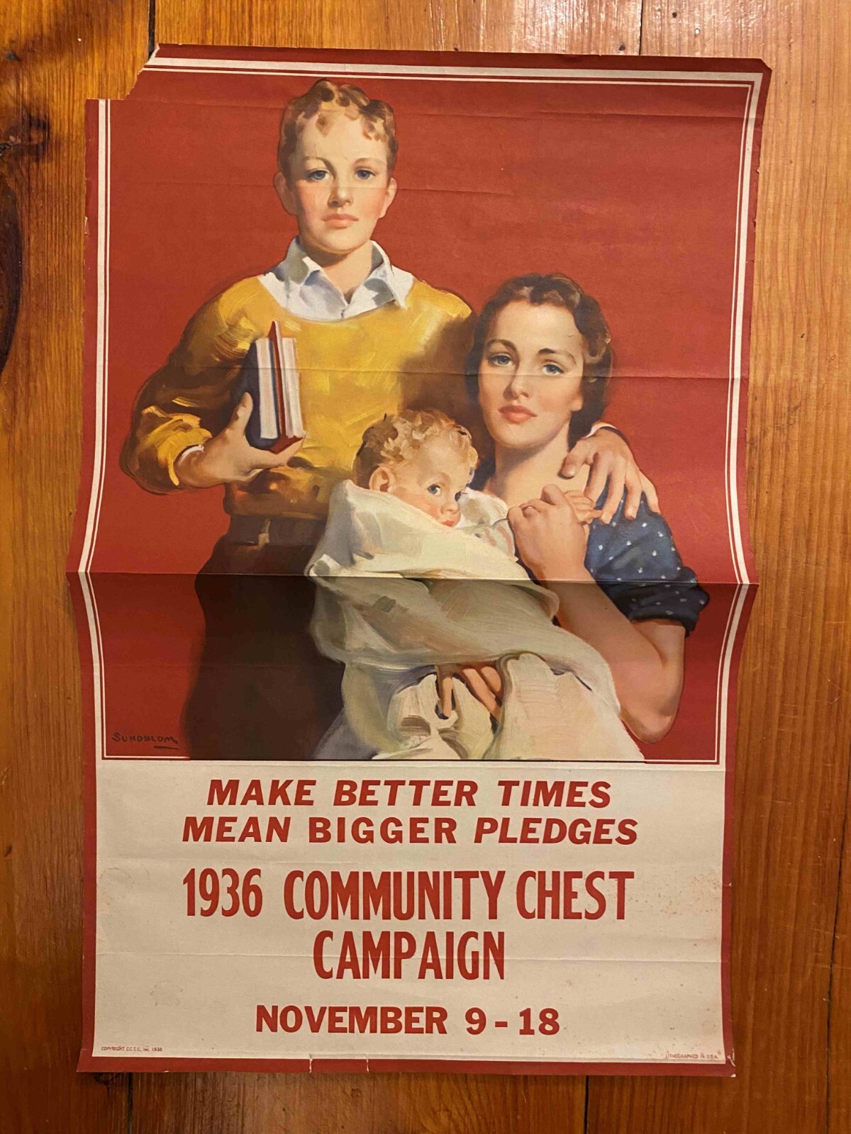 1936 Community Chest Campaign Original 13″ x 20.5″ Poster, ultra rare!