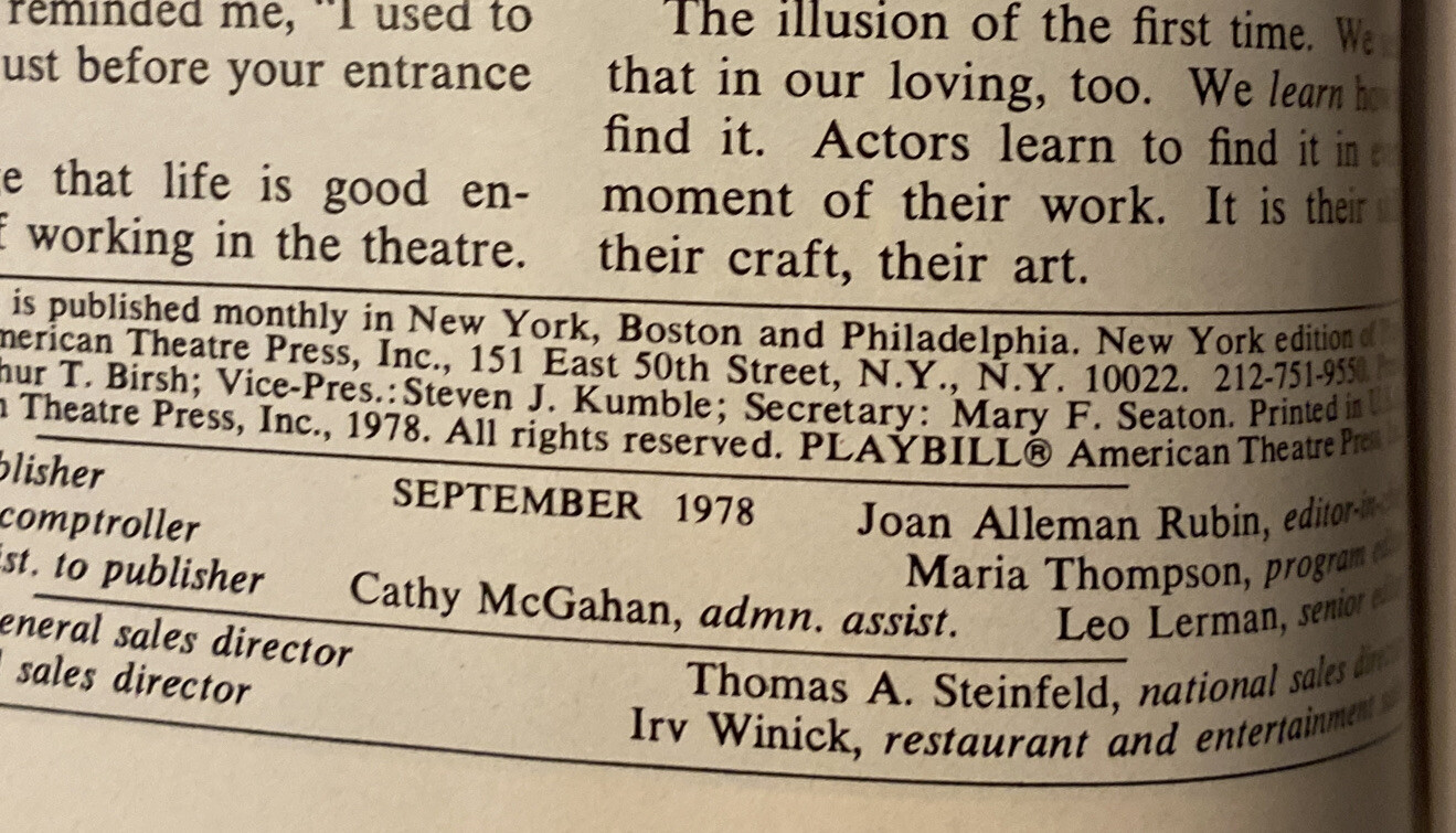 Chapter Two Playbill, September 1978, Imperial Theatre
