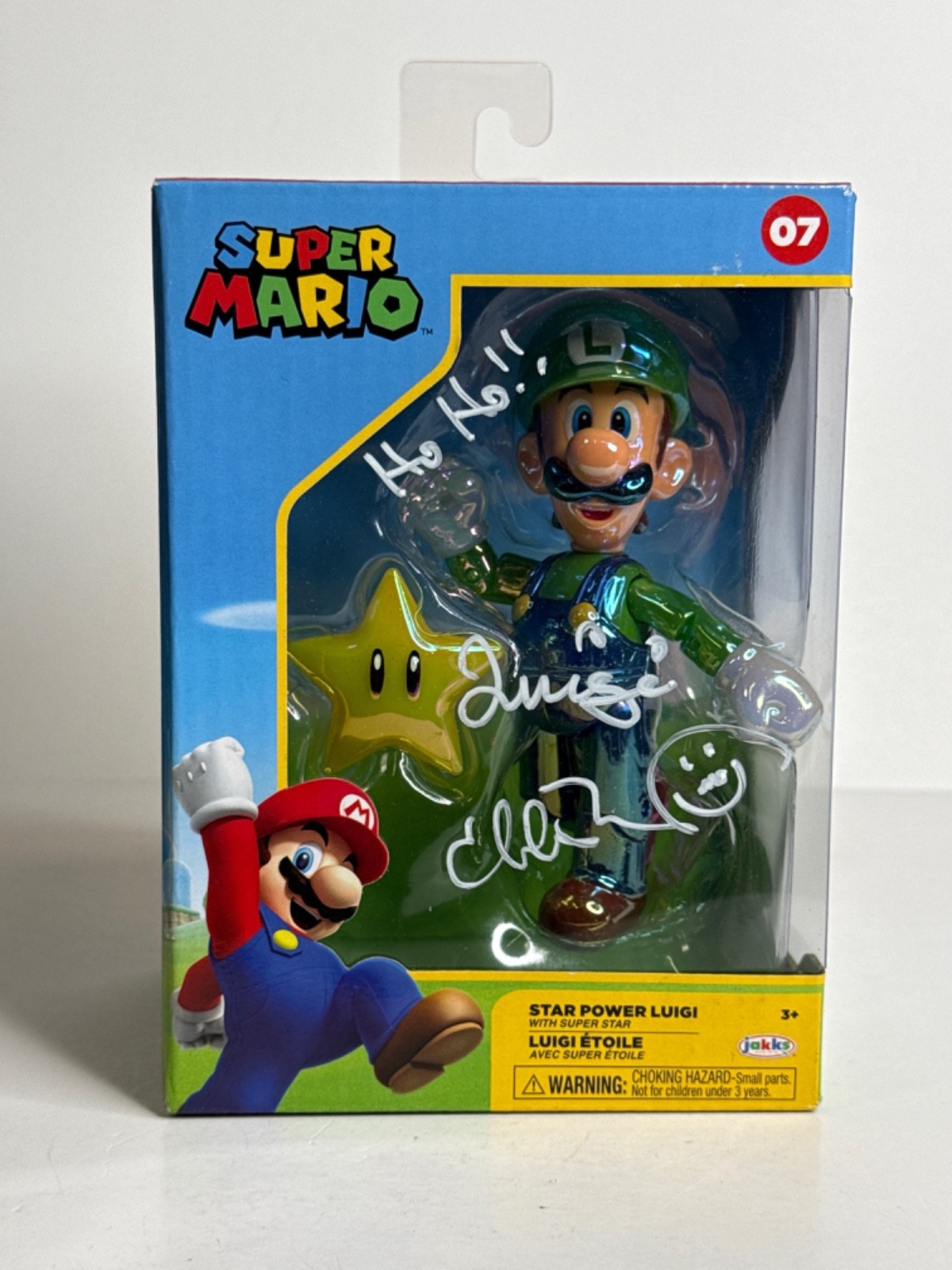 Charles Martinet Signed Super Mario Bros Luigi Toy Box PSA 9A33489