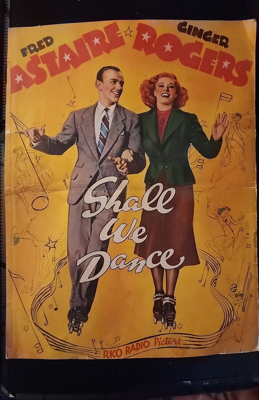 FRED ASTAIRE GINGER ROGERS SHALL WE DANCE 12.5 X16.5 OLD POSTER NUMEROUS REPAIRS