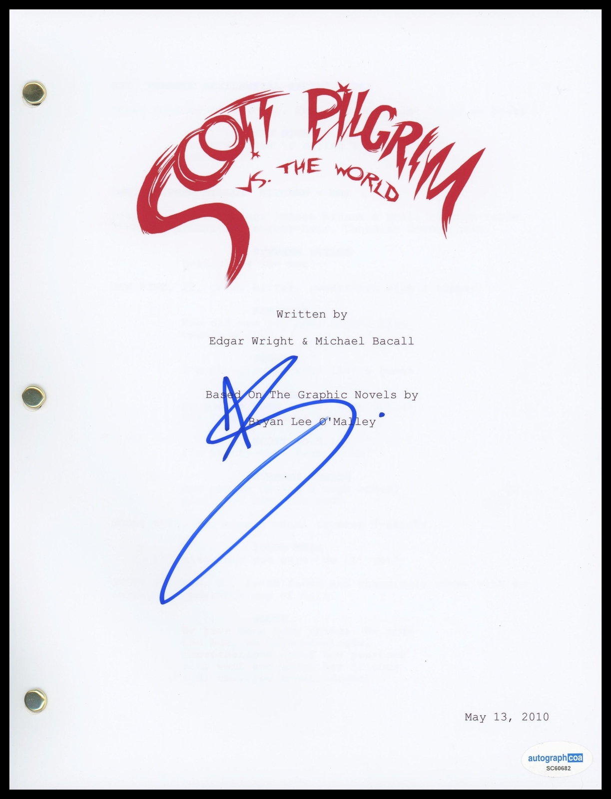 Jason Schwartzman “Scott Pilgrim vs. the World” SIGNED Script Screenplay B ACOA