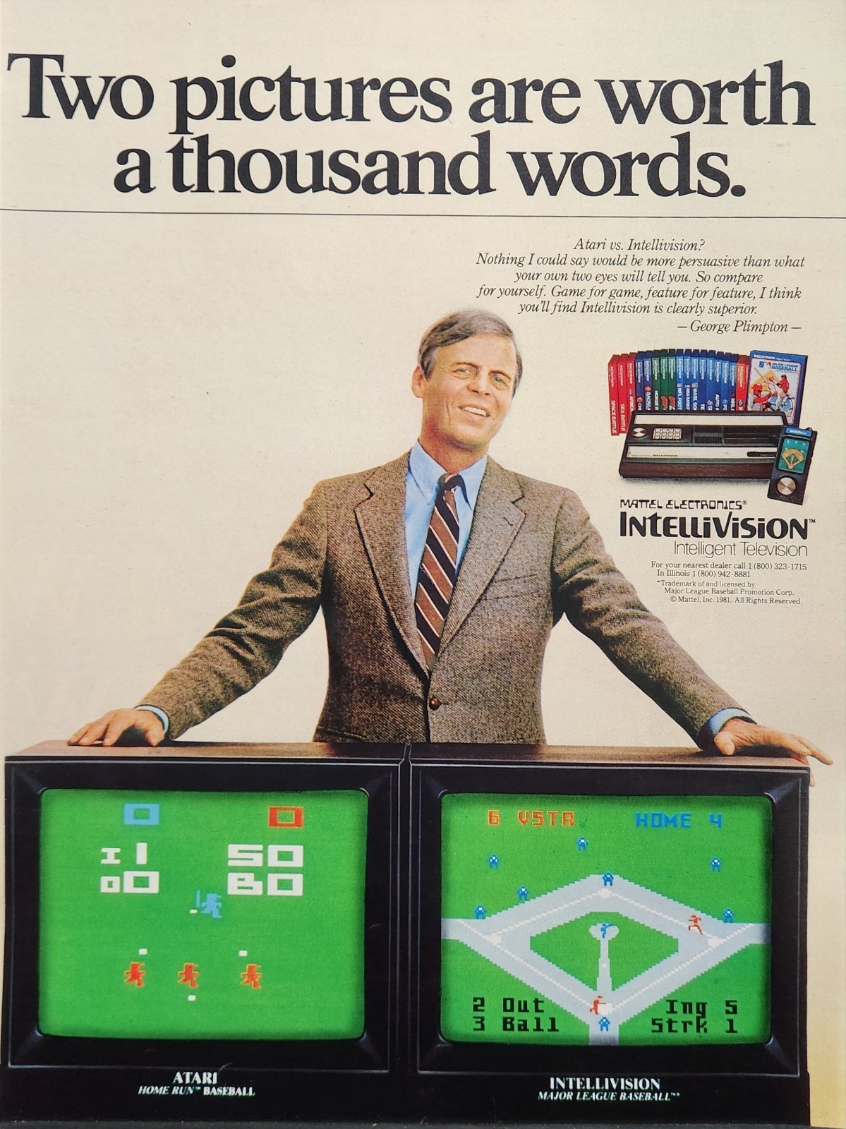 1981 Intellivision George Plimpton Print Ad Wall Art Decor Ephemera Atari vs