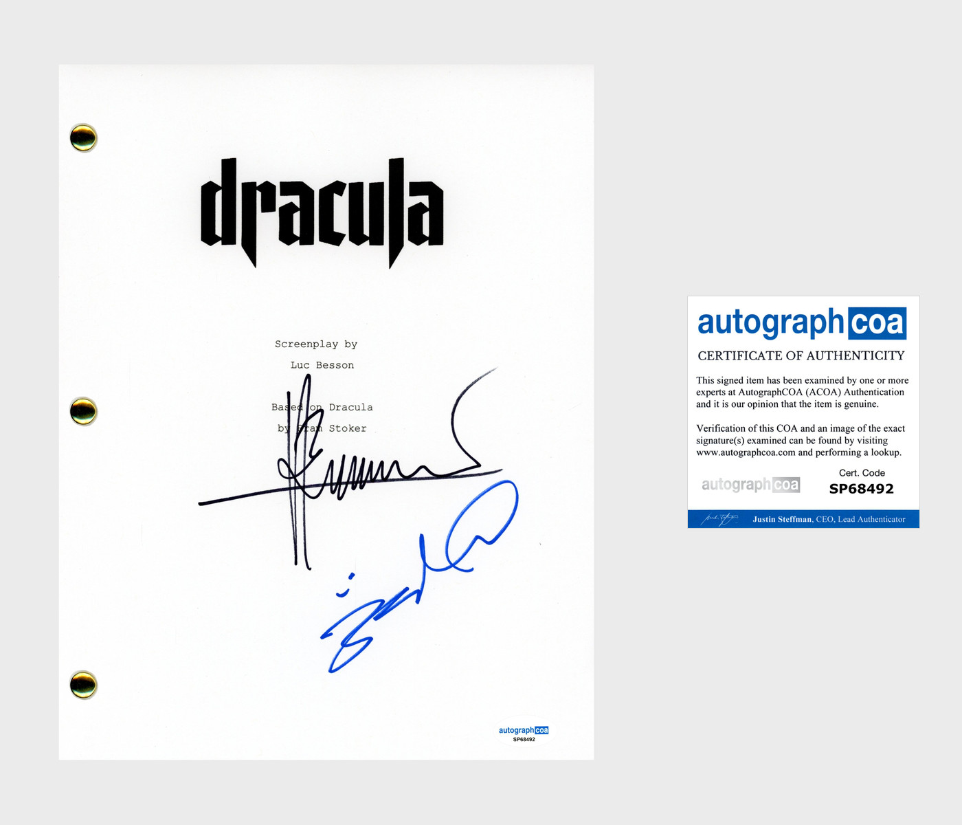 Luc Besson & Zoe Bleu “Dracula” Signed Autograph Movie Script 2025 Horror ACOA