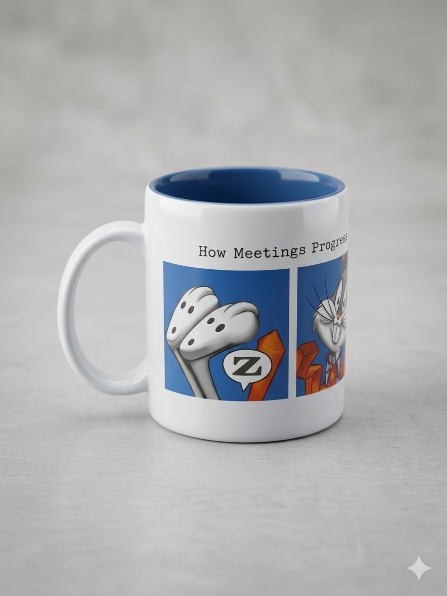 Vintage 1999 Warner Bros Studio Store Bugs Bunny How Meetings Progress Mug