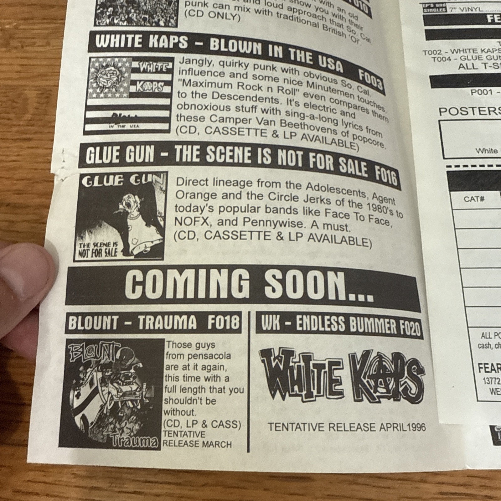 Fearless Records Winter Spring 1996 Catalog Punk Bites Strung Out White Kaps