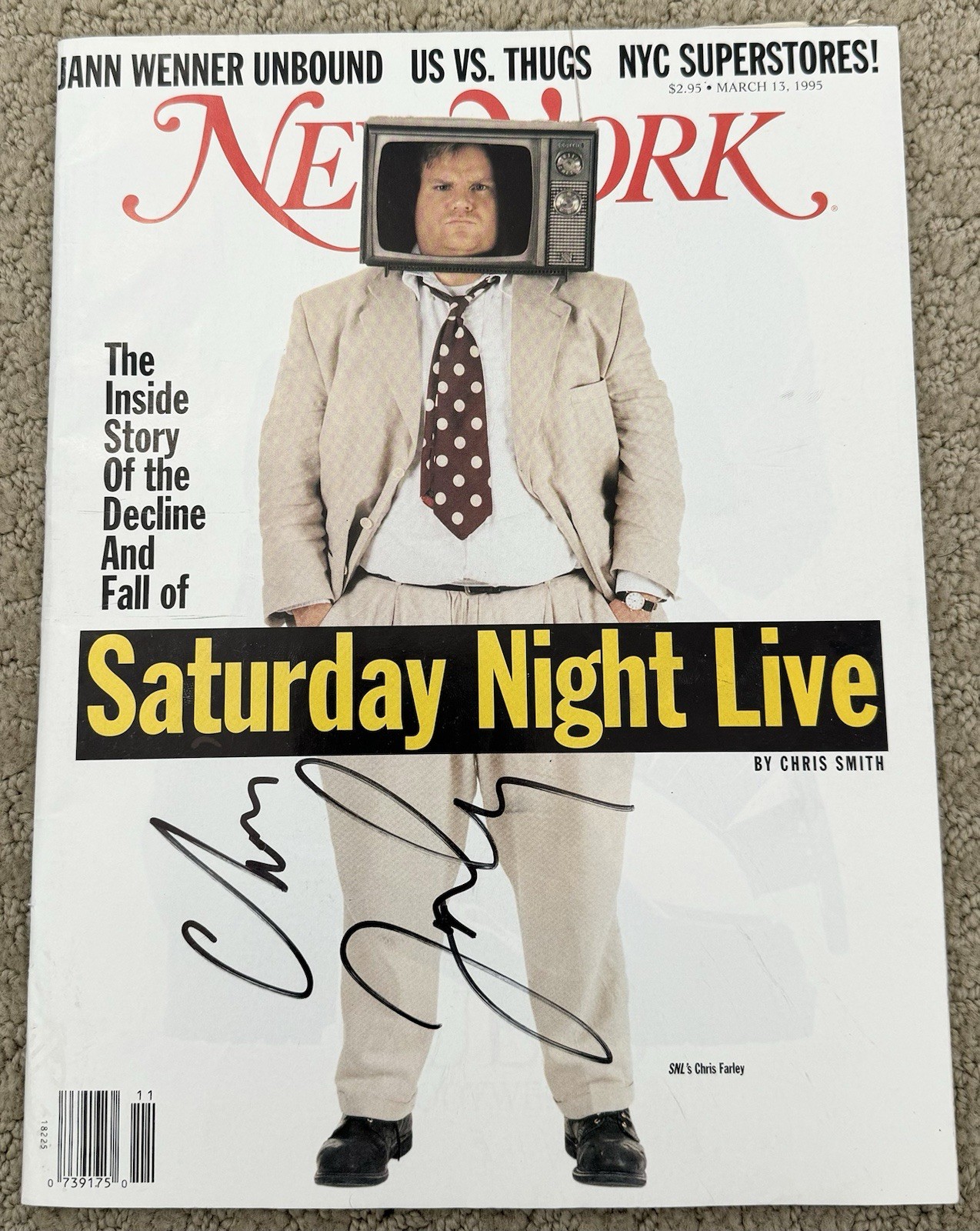 Chris Farley Signed Autographed 1995 New York SNL Full Magazine PSA/DNA LOA Rare