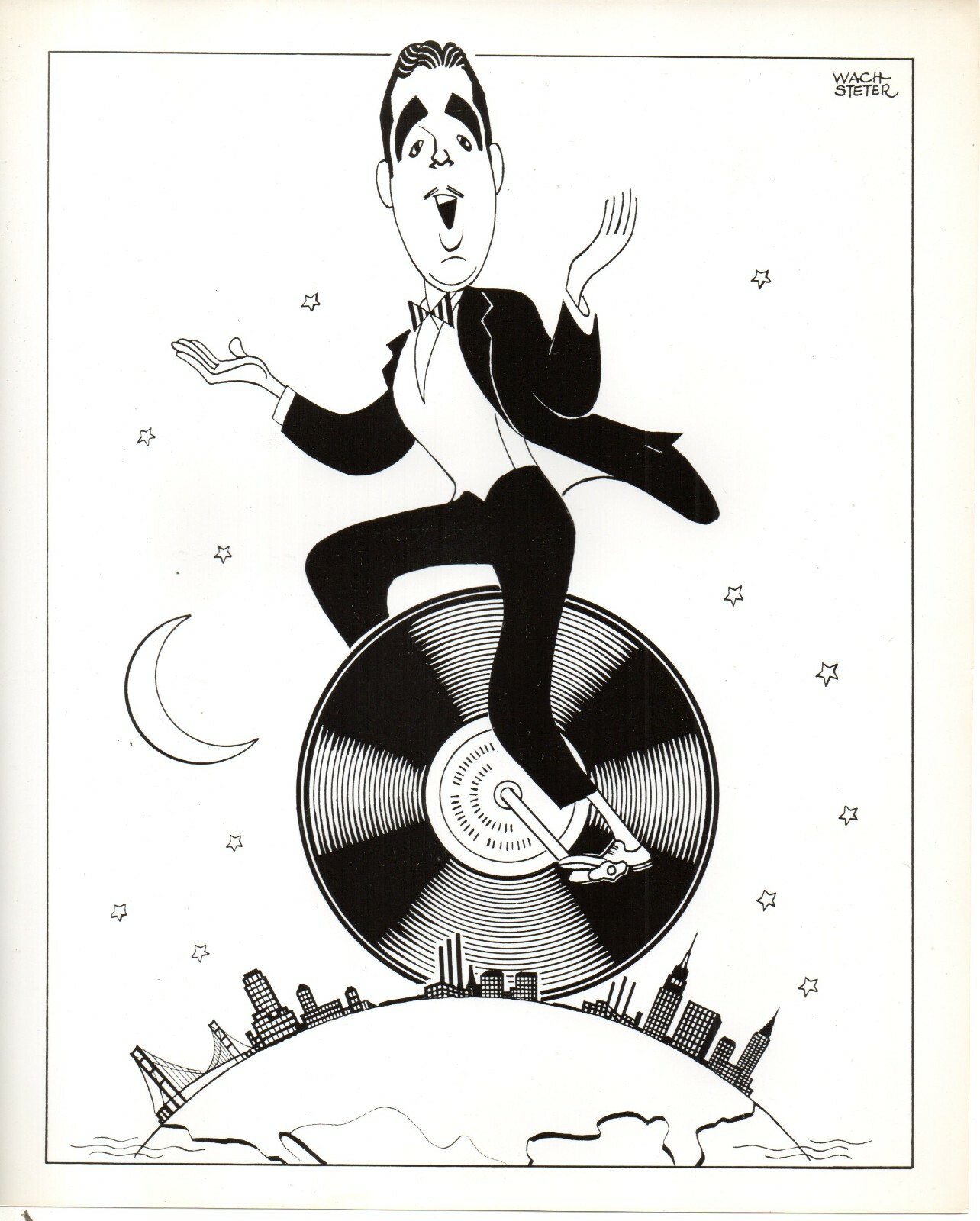 T8-74141 Orig 1950s Photo Caricature Tennessee Ernie Ford by George Wachsteter