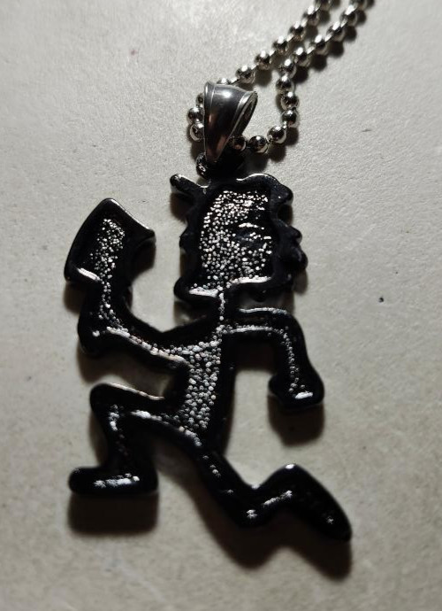 New- Hatchetman gun metal tone pendant w/Red Zebra stripes/30 inch ball chain