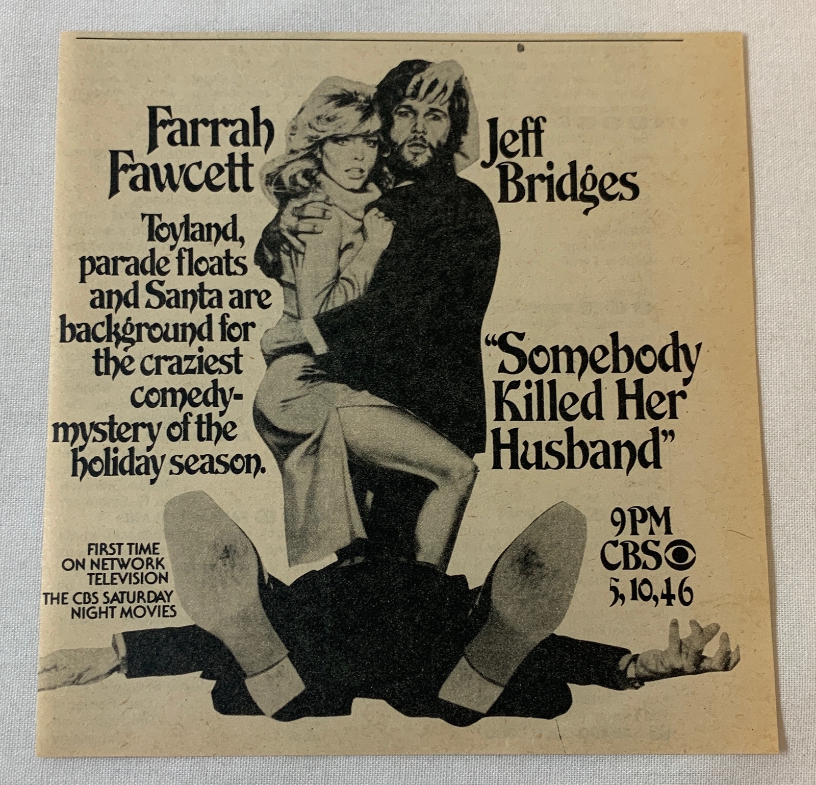1979 CBS tv movie ad~ SOMEBODY KILLED HER HUSBAND Farrah Fawcett, Jeff Bridges