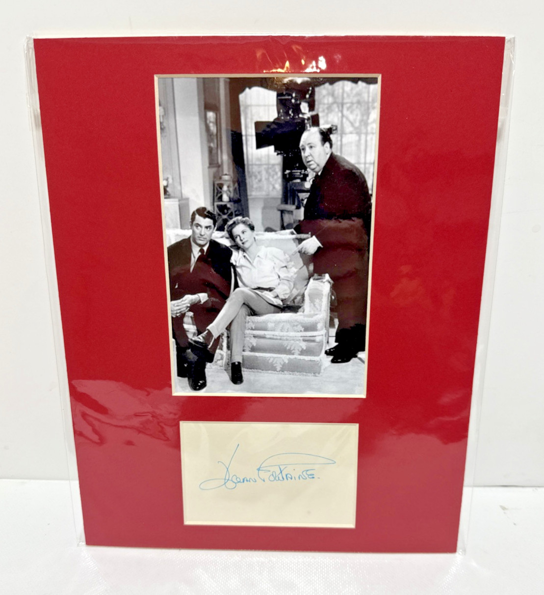 Photo of Joan Fontaine Cary Grant Alfred Hitchcock, Autograph by Joan Fontaine