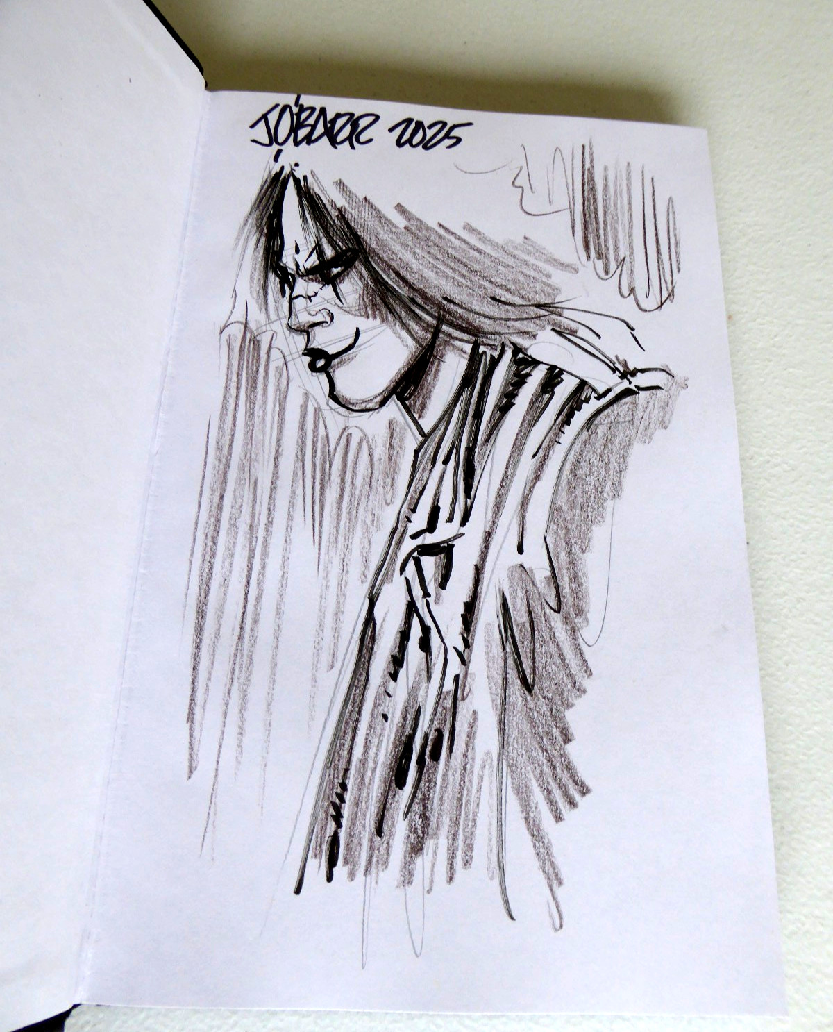 James O’Barr Signed Original The Crow Sketch inside Hardcover Book, Eric Draven