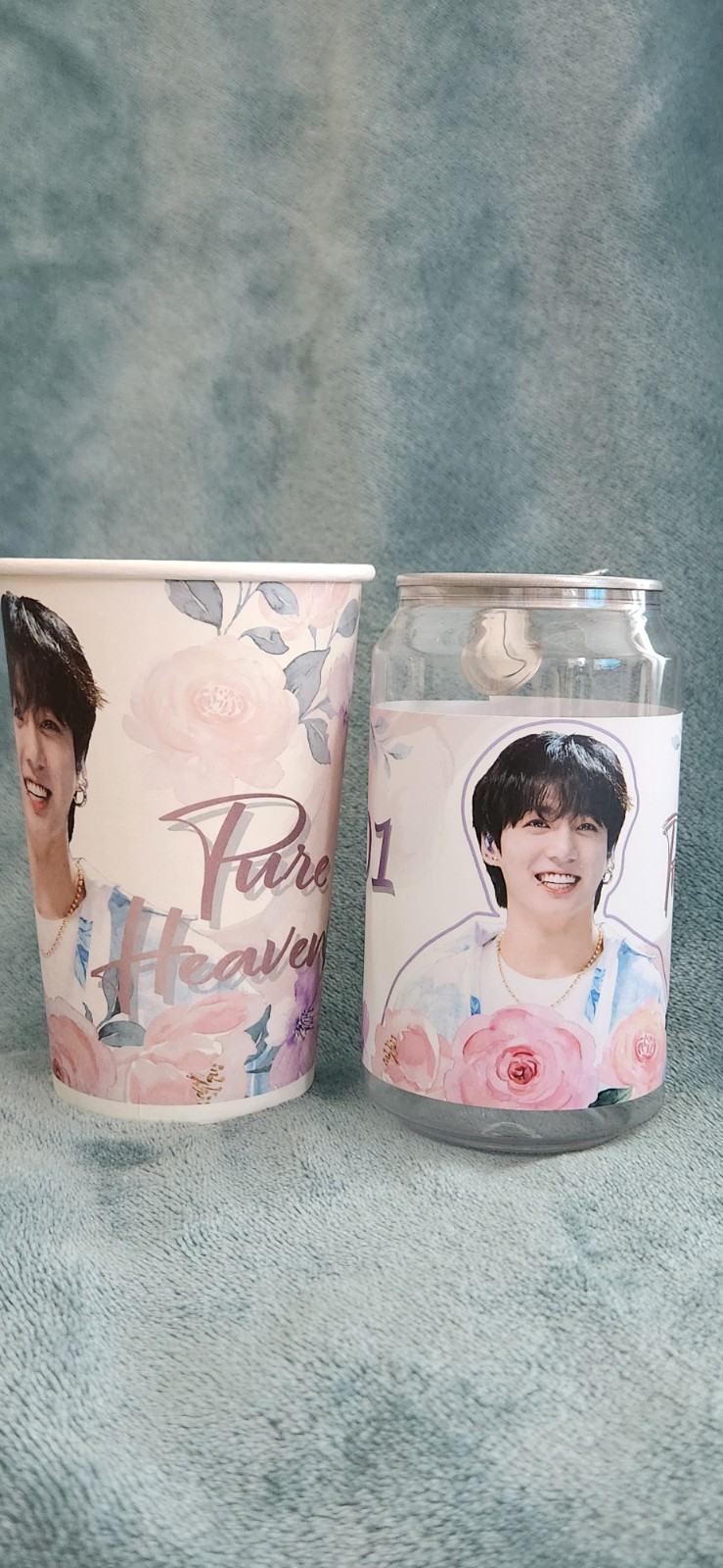 BTS Jungkook Cafe Cup Sleeve Paper Cup & Clear Plastic Can Set Fanmade Goods
