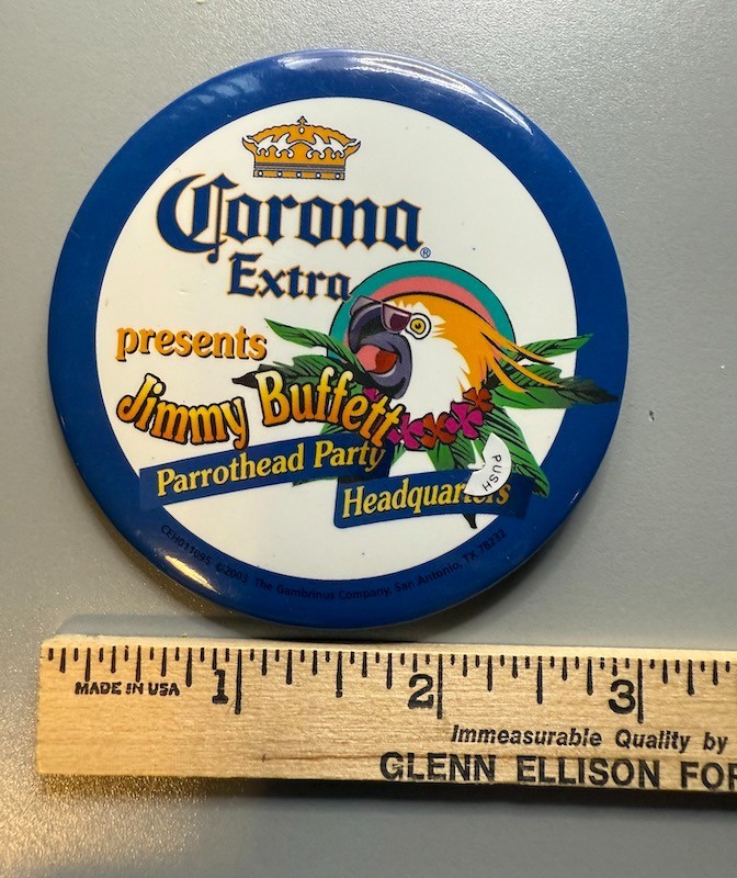 Jimmy Buffett 3” Pinback Button Parrothead Party Headquarters Corona Extra 2003
