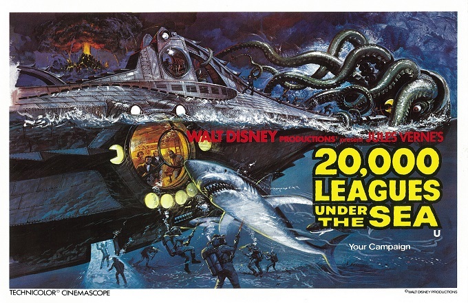20,000 Leagues Under The Sea movie poster : 11″ x 17″ Jules Verne, Captain Nemo