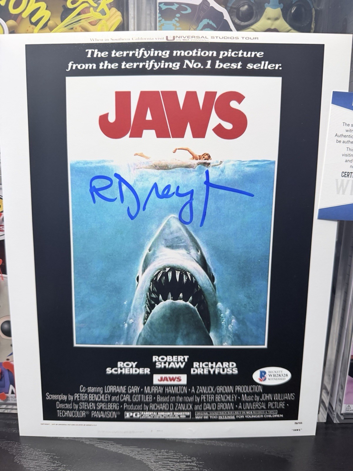 Richard Dreyfuss Signed 8x10Jaws Photo with Beckett Witnessed COA