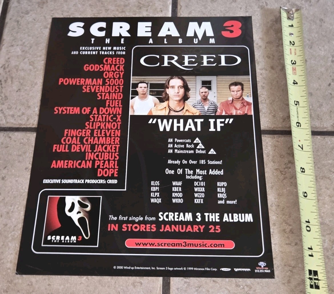 Creed What If Scream 3 Movie 90s Rock PROMO RADIO STATION TRADE AD Poster 9×12