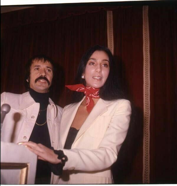 Cher Sonny Bono Candid at press conference Original 2.25 x 2.25 Transparency