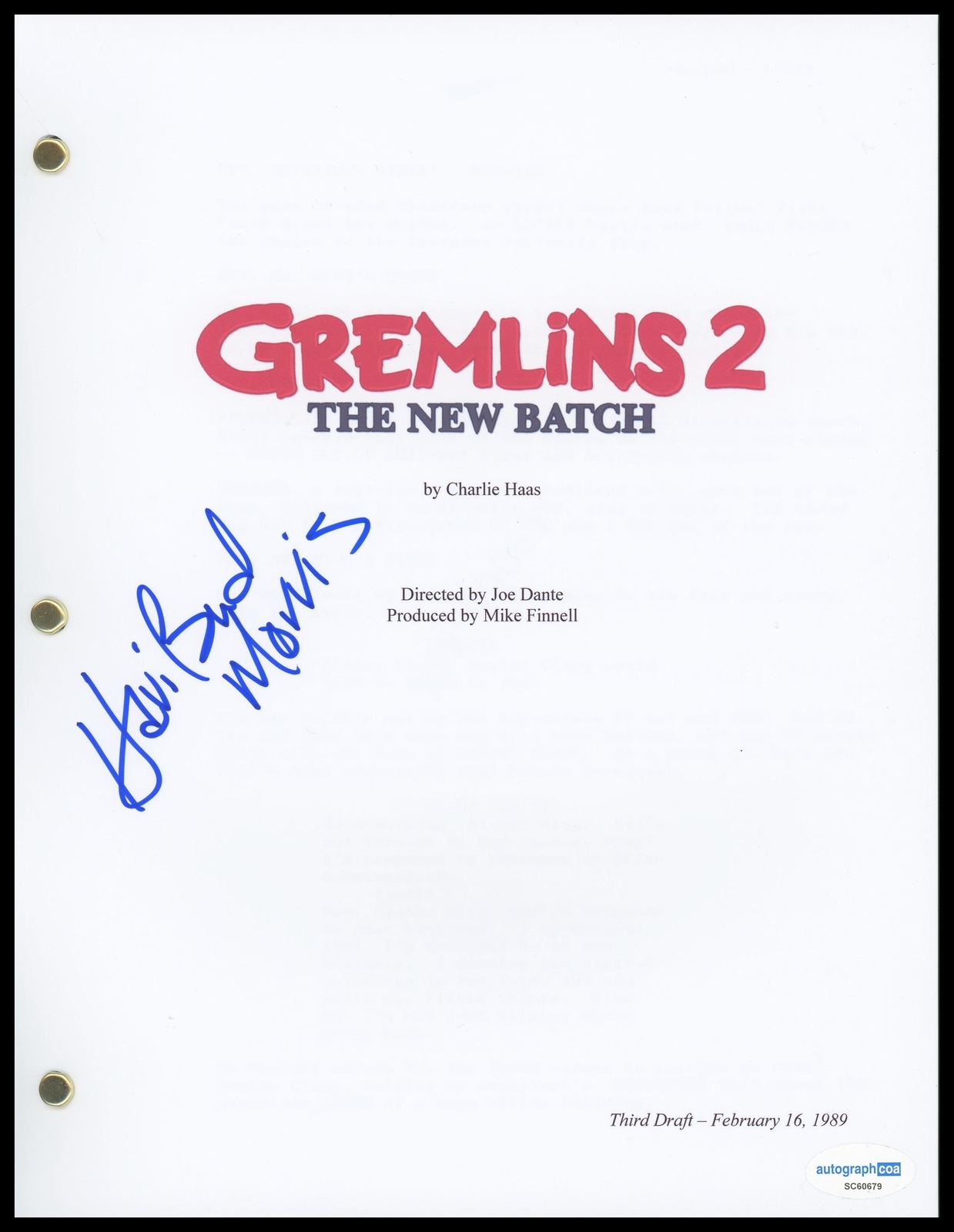 Haviland Morris “Gremlins 2: The New Batch” AUTOGRAPH Signed Script Screenplay
