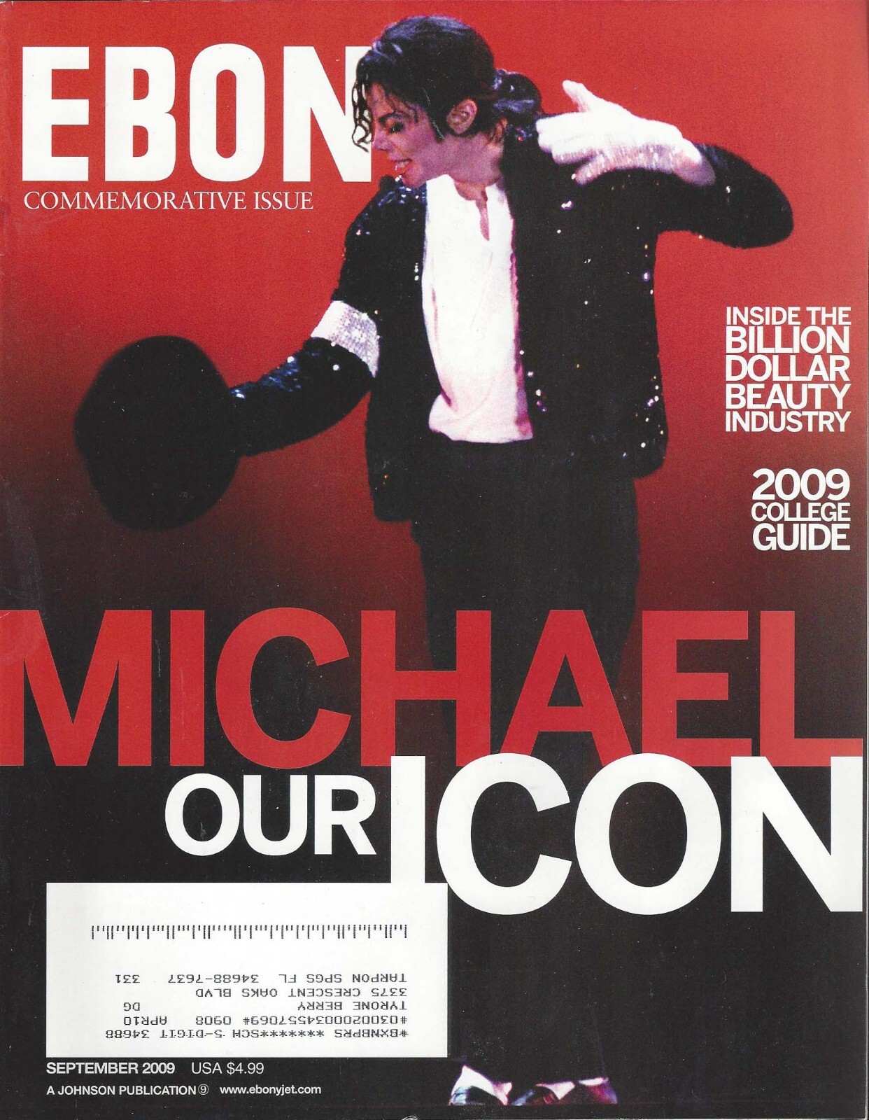 MICHAEL JACKSON EBONY COMMEMORATIVE ISSUE OUR ICON 9-2009 JOHNSON PUBLICATION