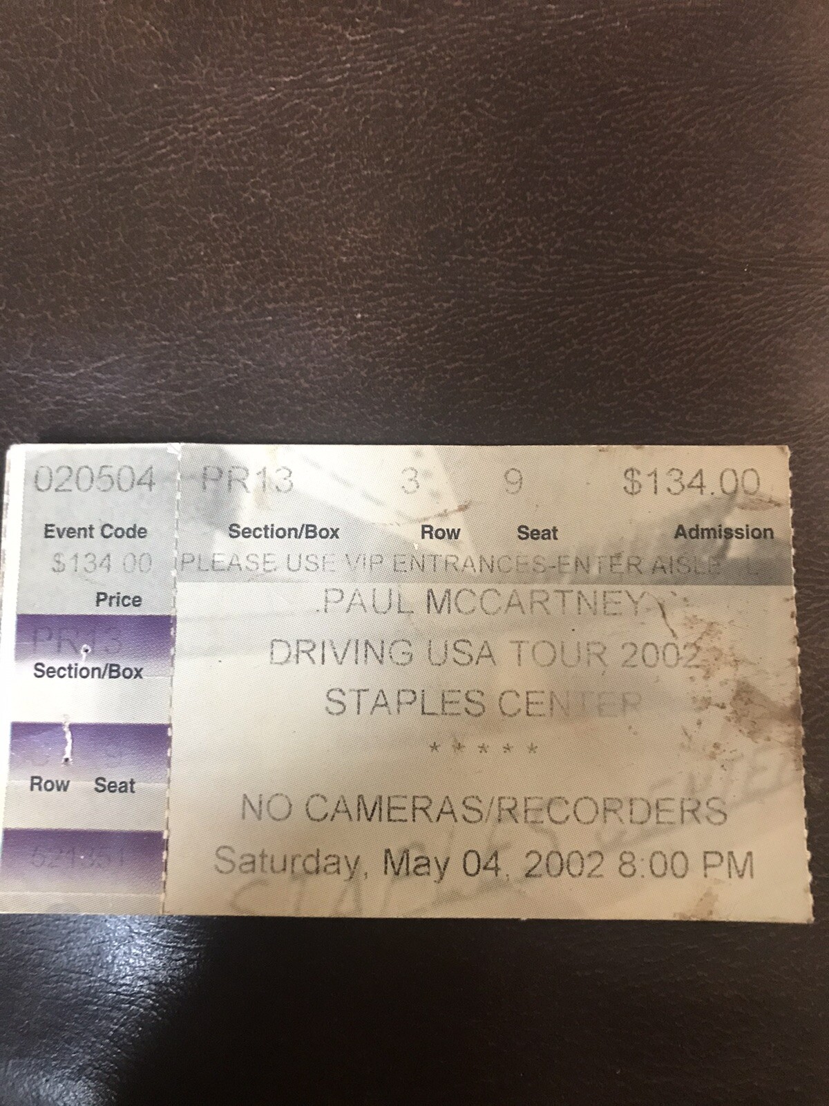 PAUL MCCARTNEY Concert Ticket Stubs 5/4/2002 Staples Center LA Beatles