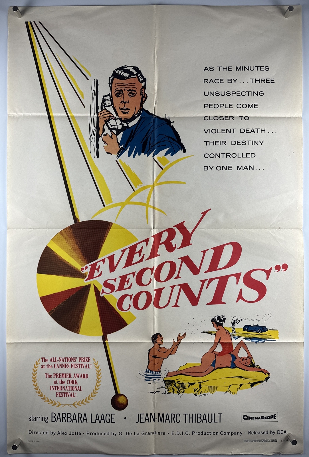 EVERY SECOND COUNTS Movie Poster (Fine+) One Sheet 1957 French Comedy 22889