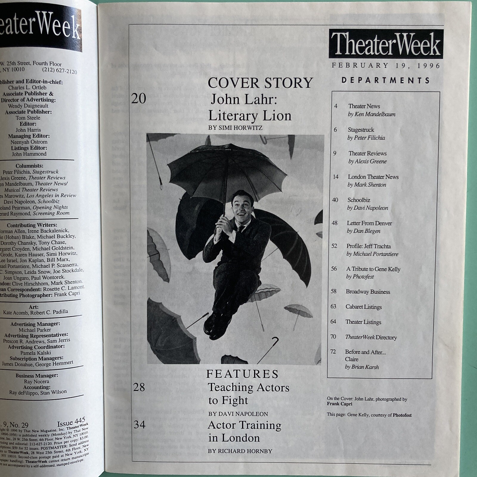 Jeff Trachta As Danny Zuko Grease Signed Theater Week Magazine Feb 19 1996 Label