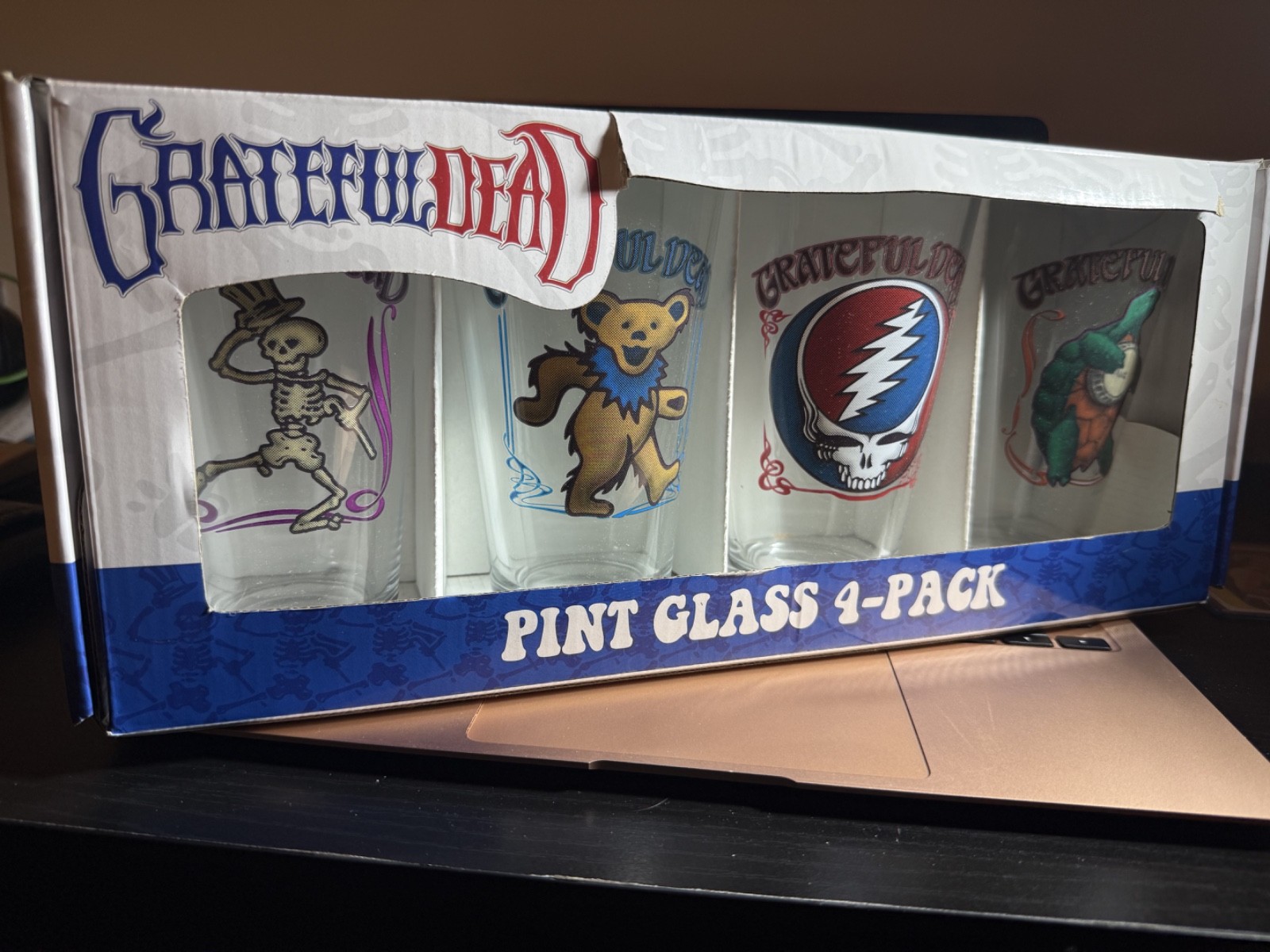 Grateful Dead 4-Pack 16oz Pint Glass Set Terrapin Stealie Bear Skeleton